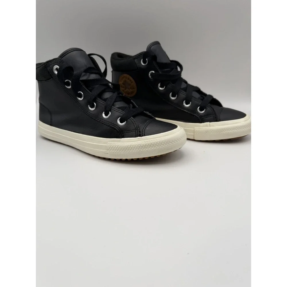 Converse Chuck Taylor All Star High Top Black Leather Sneakers Youth Size 5